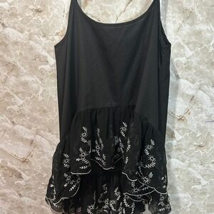 MinkPink Sleeveless Mini‎ Dress Black with Embroidered Ruffle Hem Detail